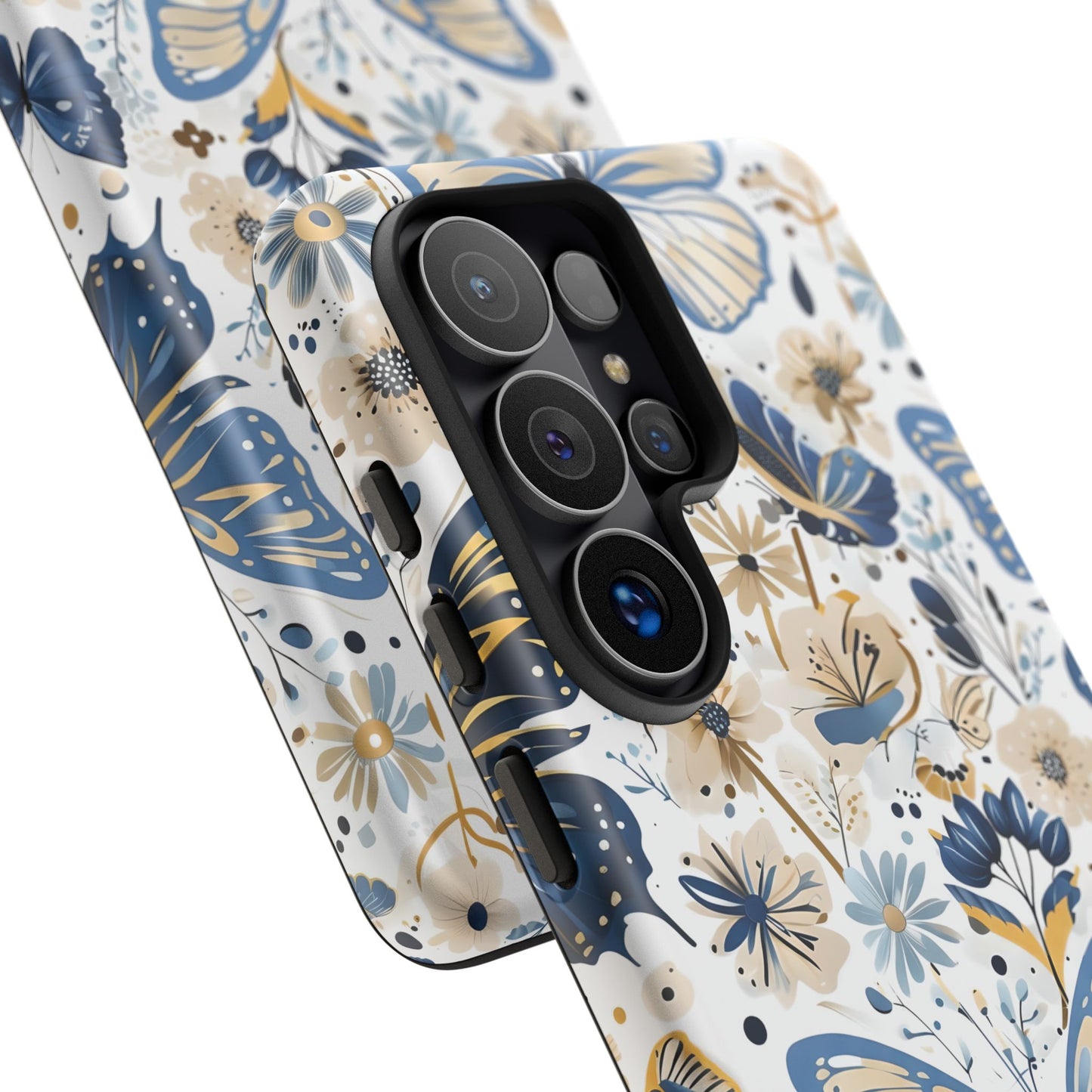 Blue & Gold Butterfly Floral Phone Case - Seamless Pattern Design Cover