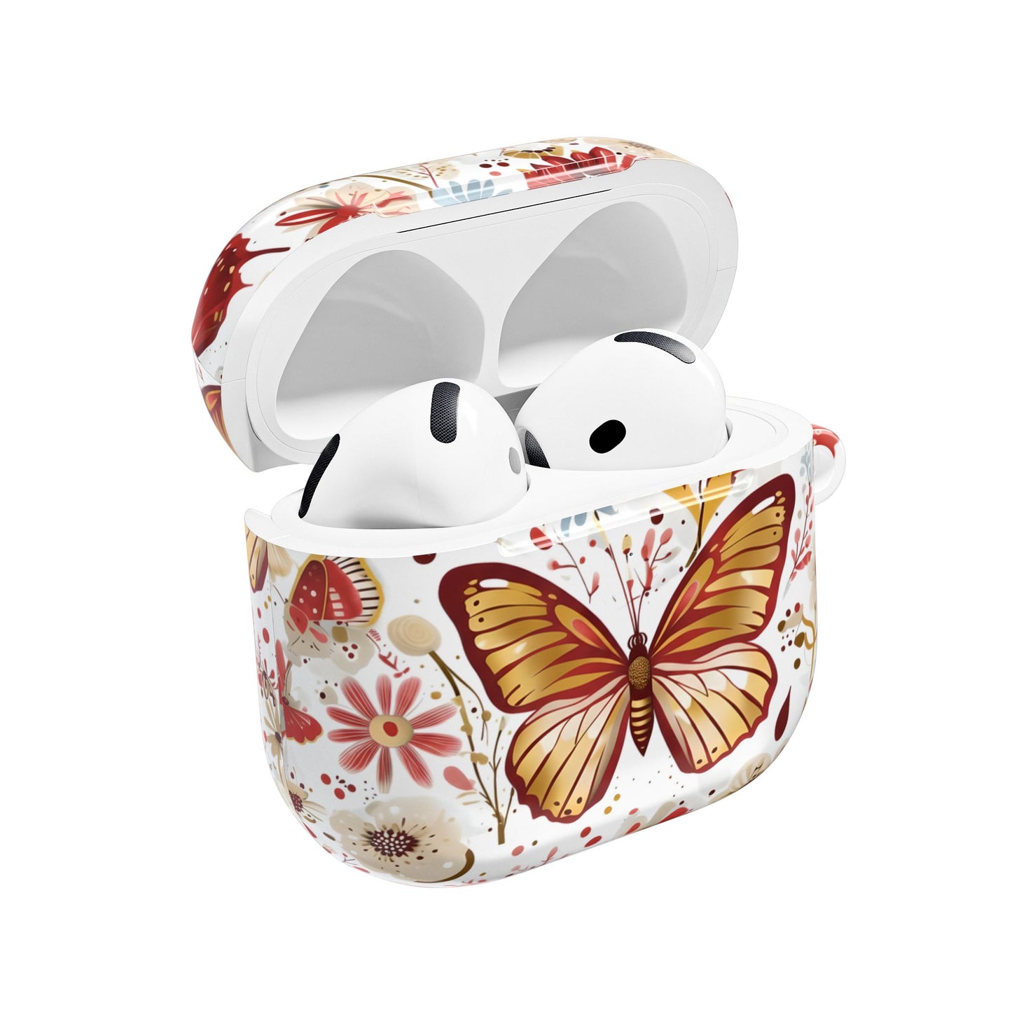 Gold & Red Butterfly Floral AirPod Case — Decorative Charging Case