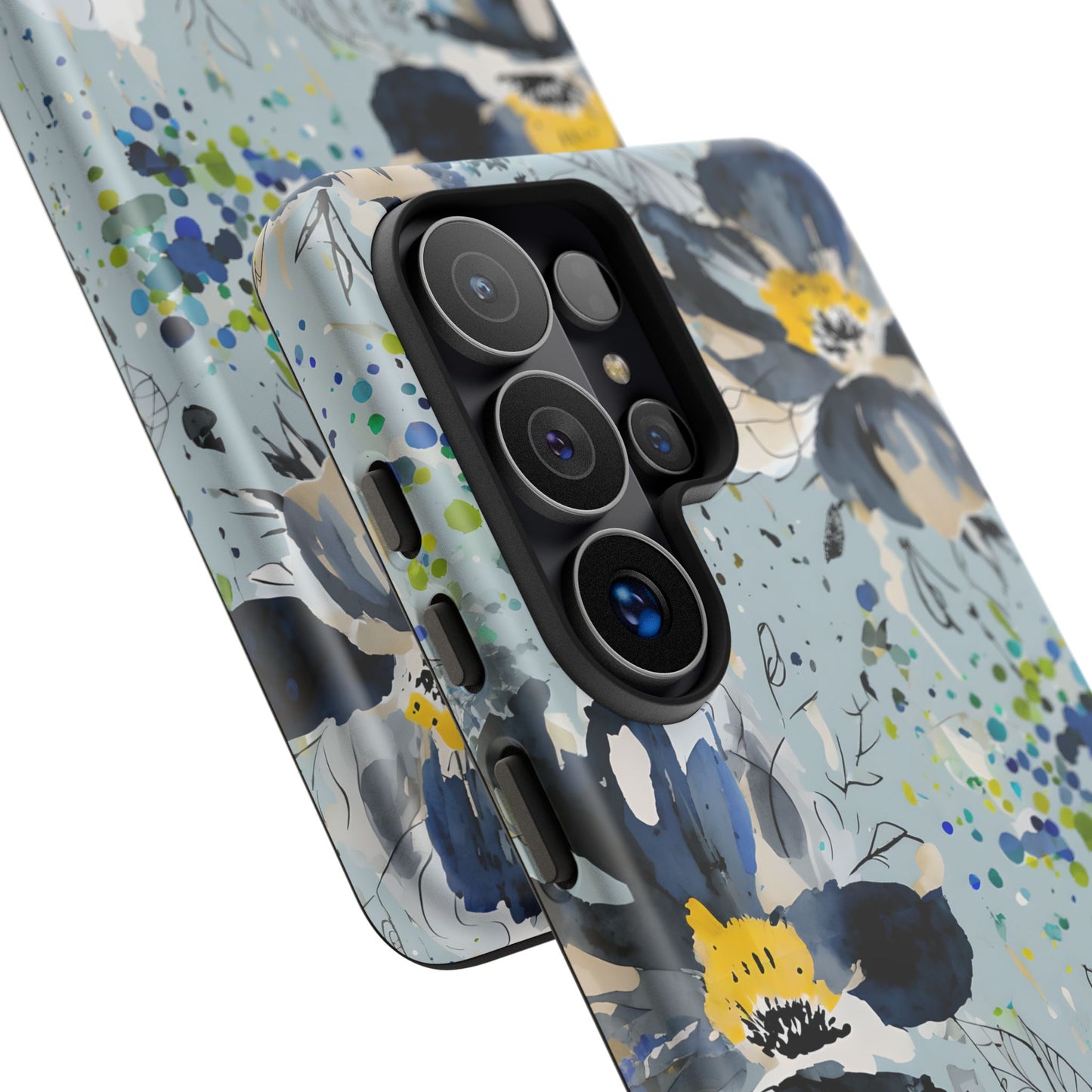 Blue Watercolor Floral Phone Case — Seamless Pastel Flower Protective Design Cover