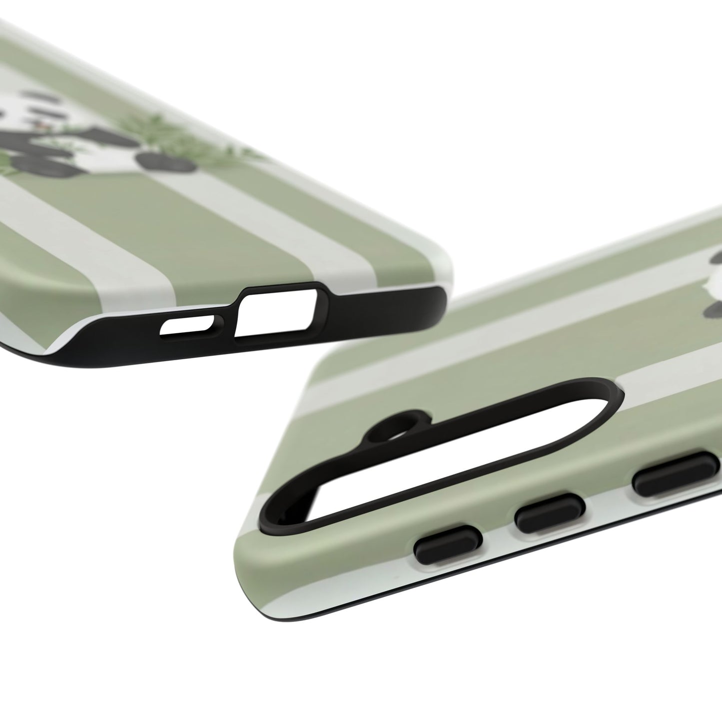 Panda cub Eating Bamboo leaves Phone Case – Olive green Striped Protective Design Cover