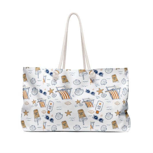 Beach Pattern Weekender Bag — Seashells, Sun Lotion & Chair Travel Tote