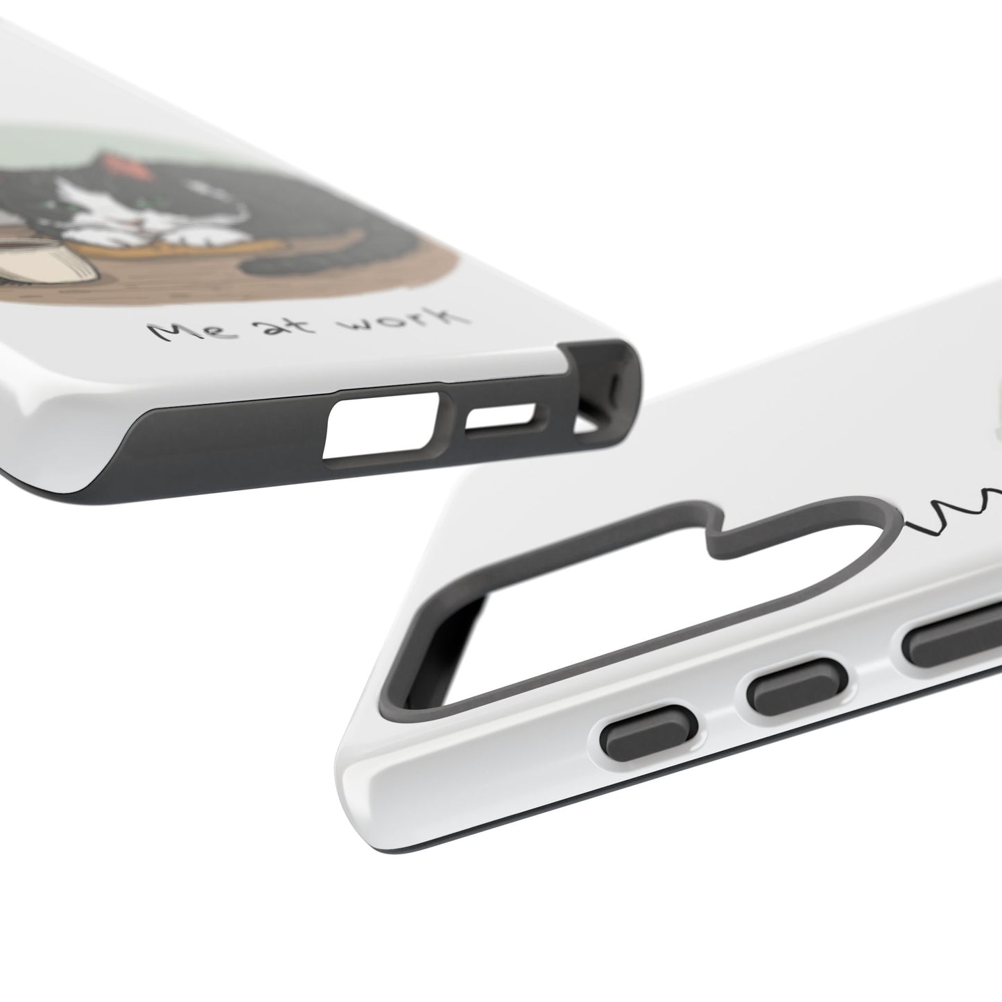 Cat “Me at Work” Phone Case – Tuxedo Cat Coffee Desk Design Cover