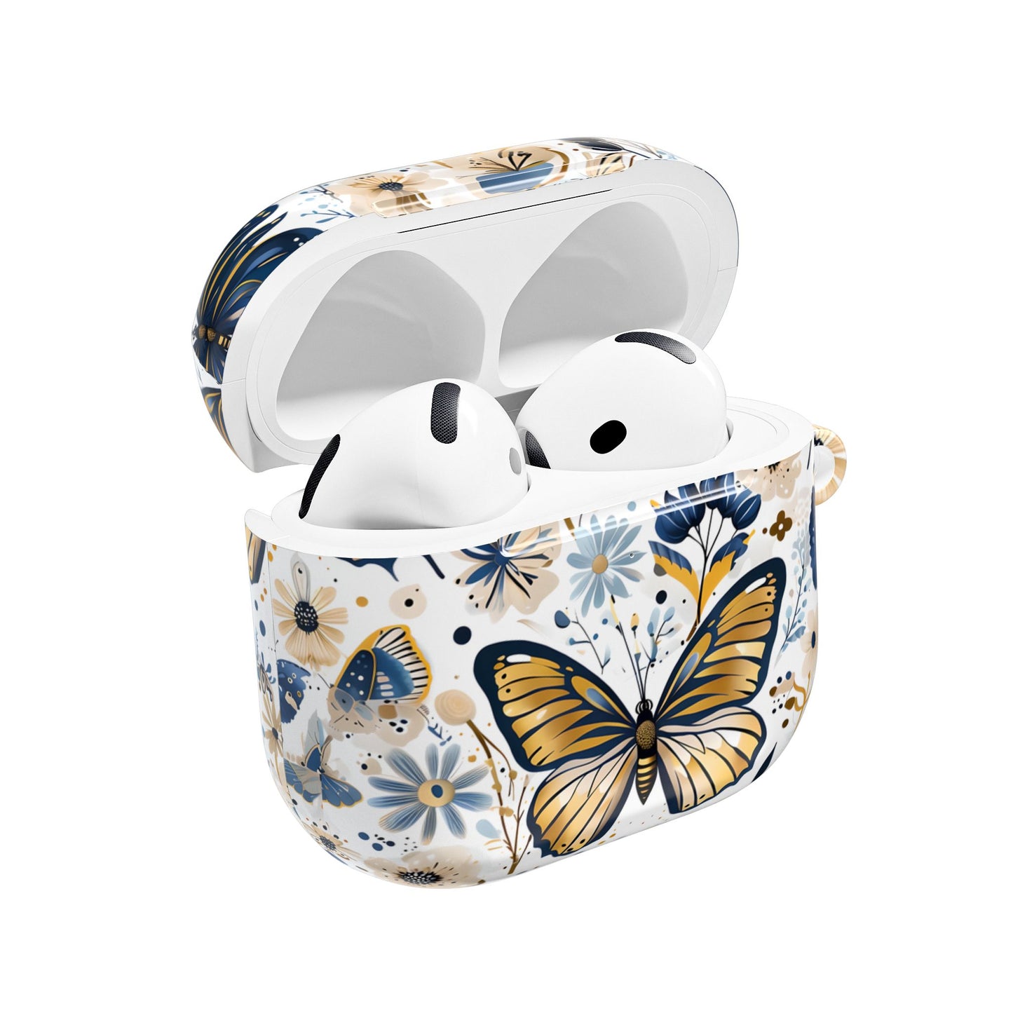 Gold & Navy Butterfly Floral AirPod Case — Decorative Charging Case