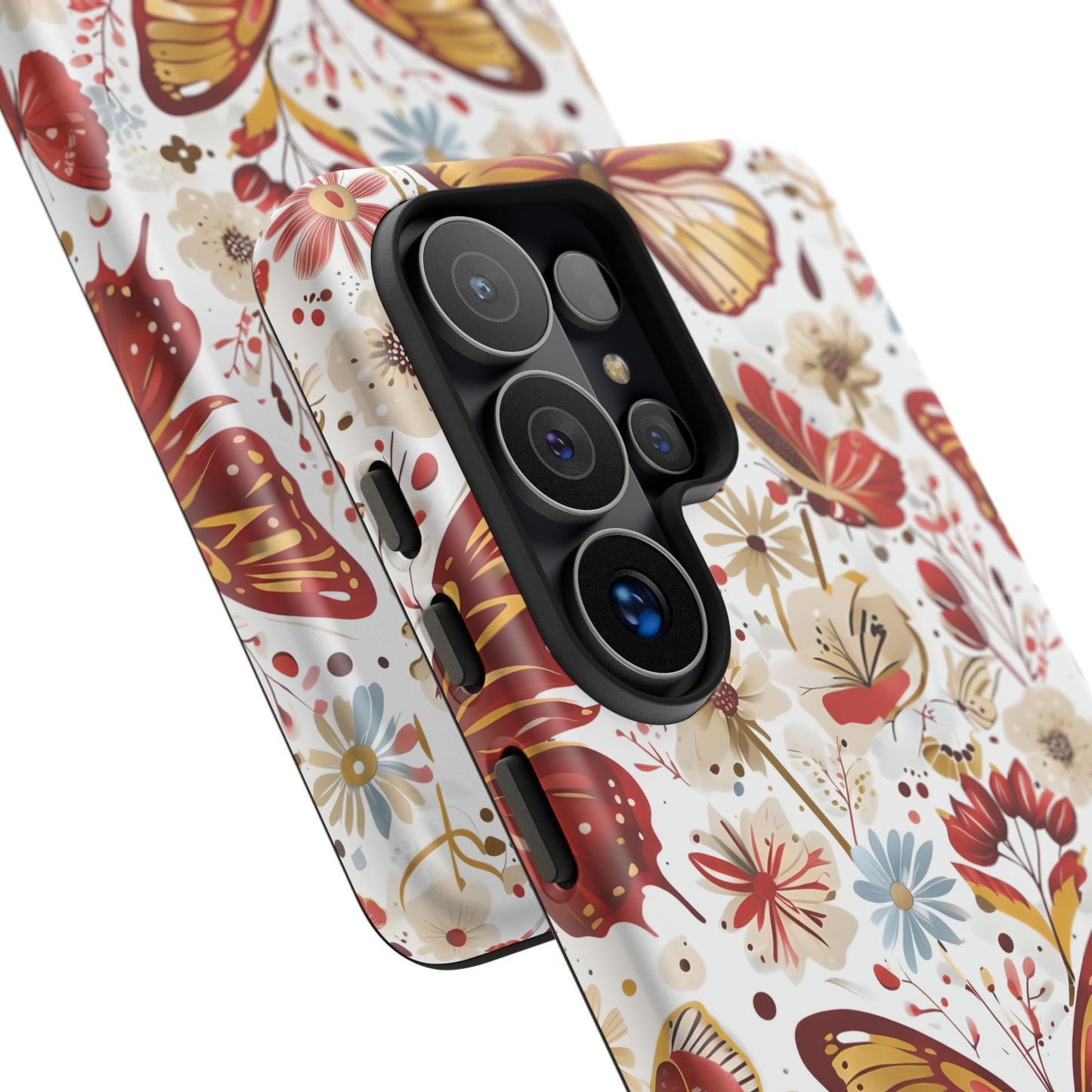 Red & Gold Butterfly Floral Phone Case - Seamless Pattern Design Cover
