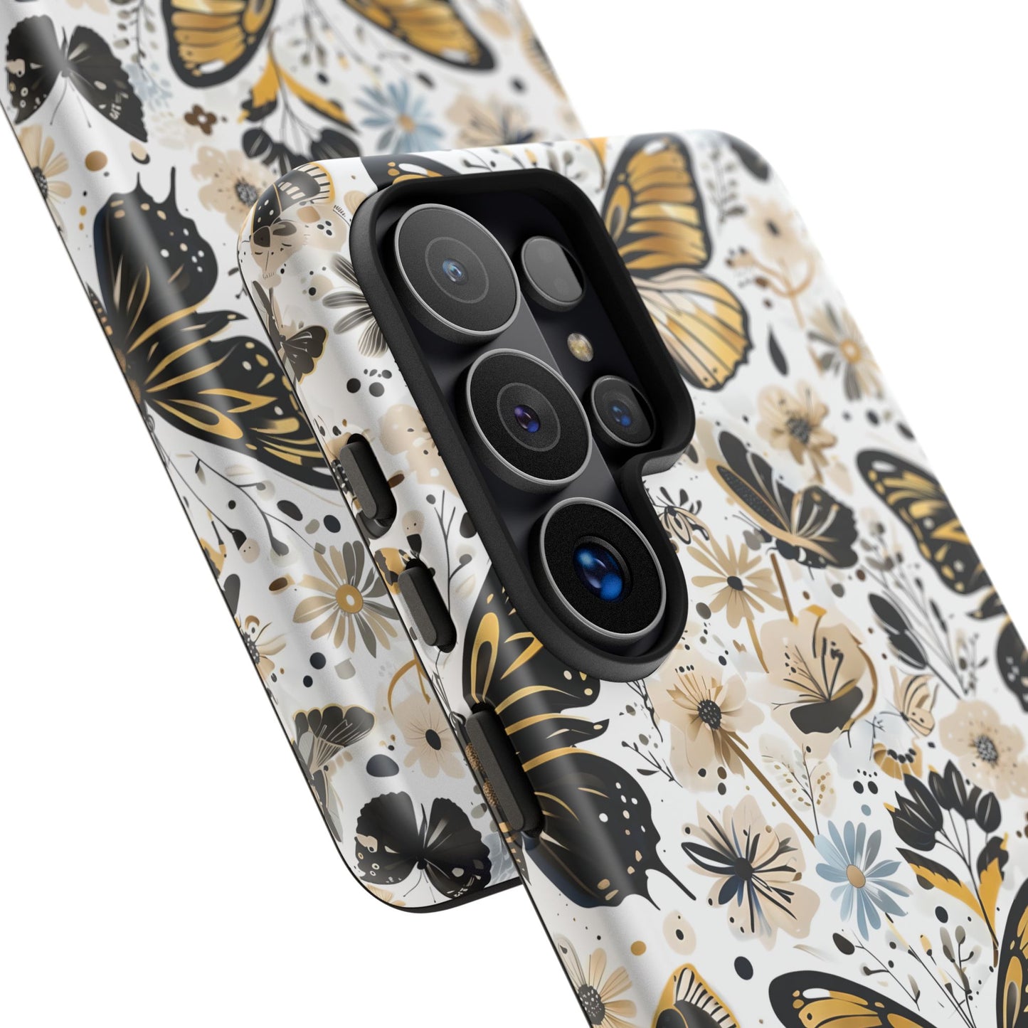 Black & Gold Butterfly Floral Phone Case - Seamless Pattern Design Cover