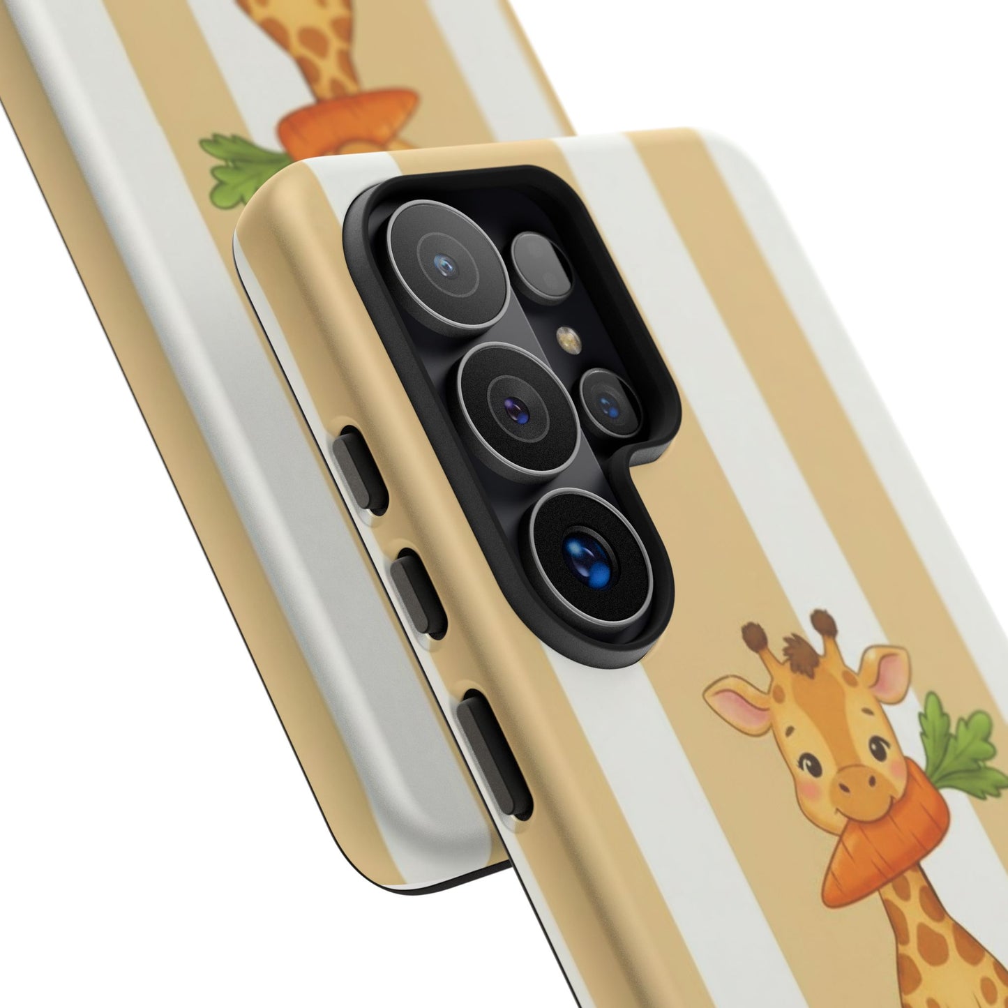 Baby Giraffe Eating Carrot Phone Case — Soft Yellow Striped Protective Design Cover