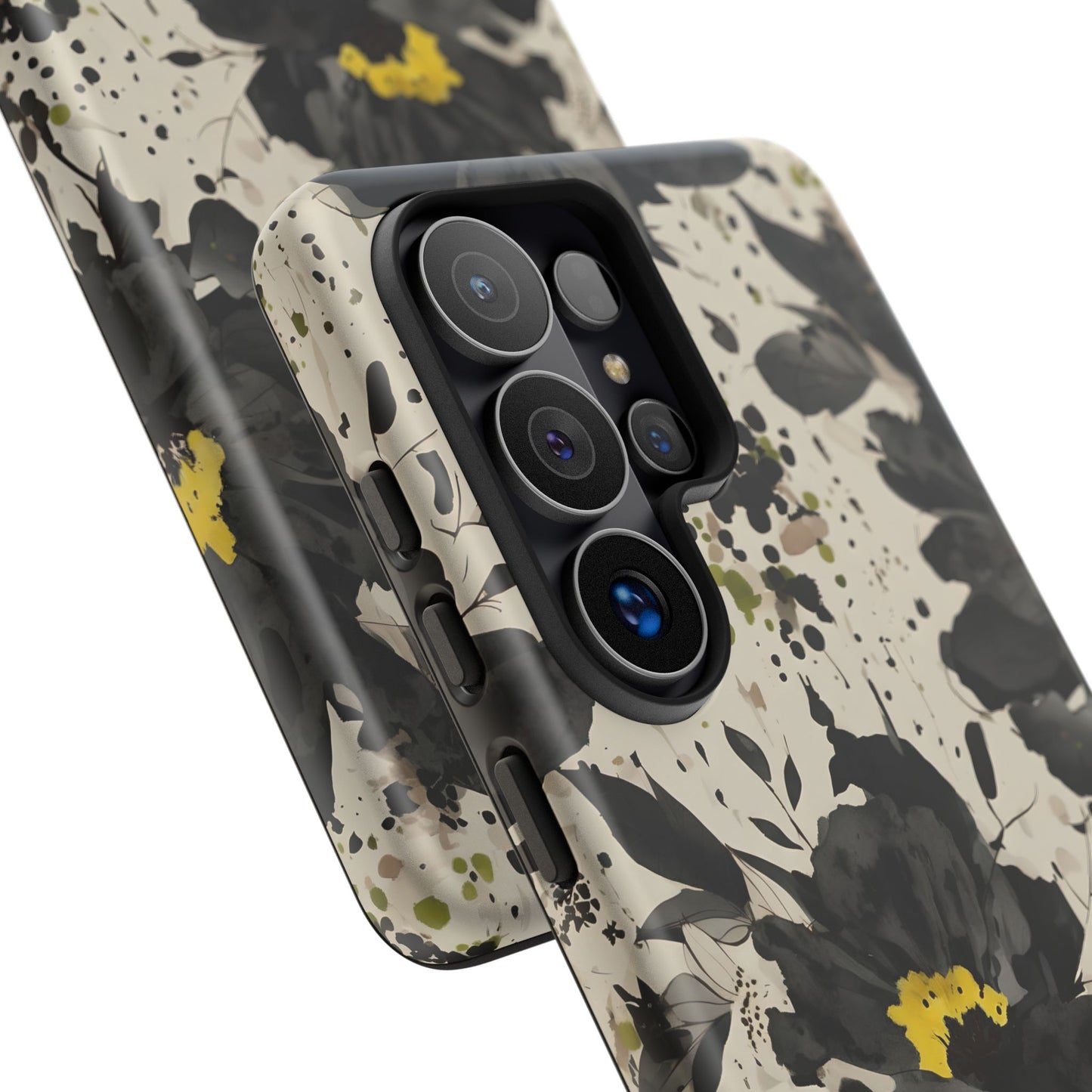 Black Watercolor Floral Phone Case — Seamless Pastel Flower Protective Design Cover