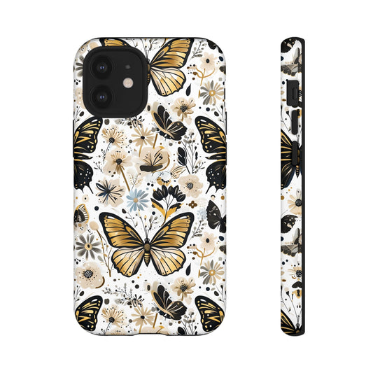 Black & Gold Butterfly Floral Phone Case - Seamless Pattern Design Cover