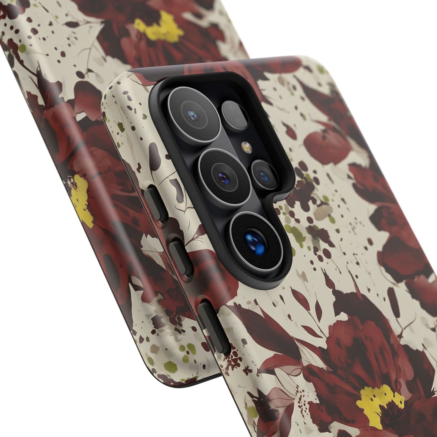 Royral Red Watercolor Floral Phone Case — Seamless Pastel Flower Protective Design Cover