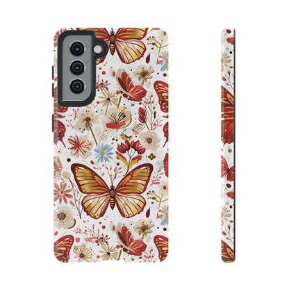 Red & Gold Butterfly Floral Phone Case - Seamless Pattern Design Cover