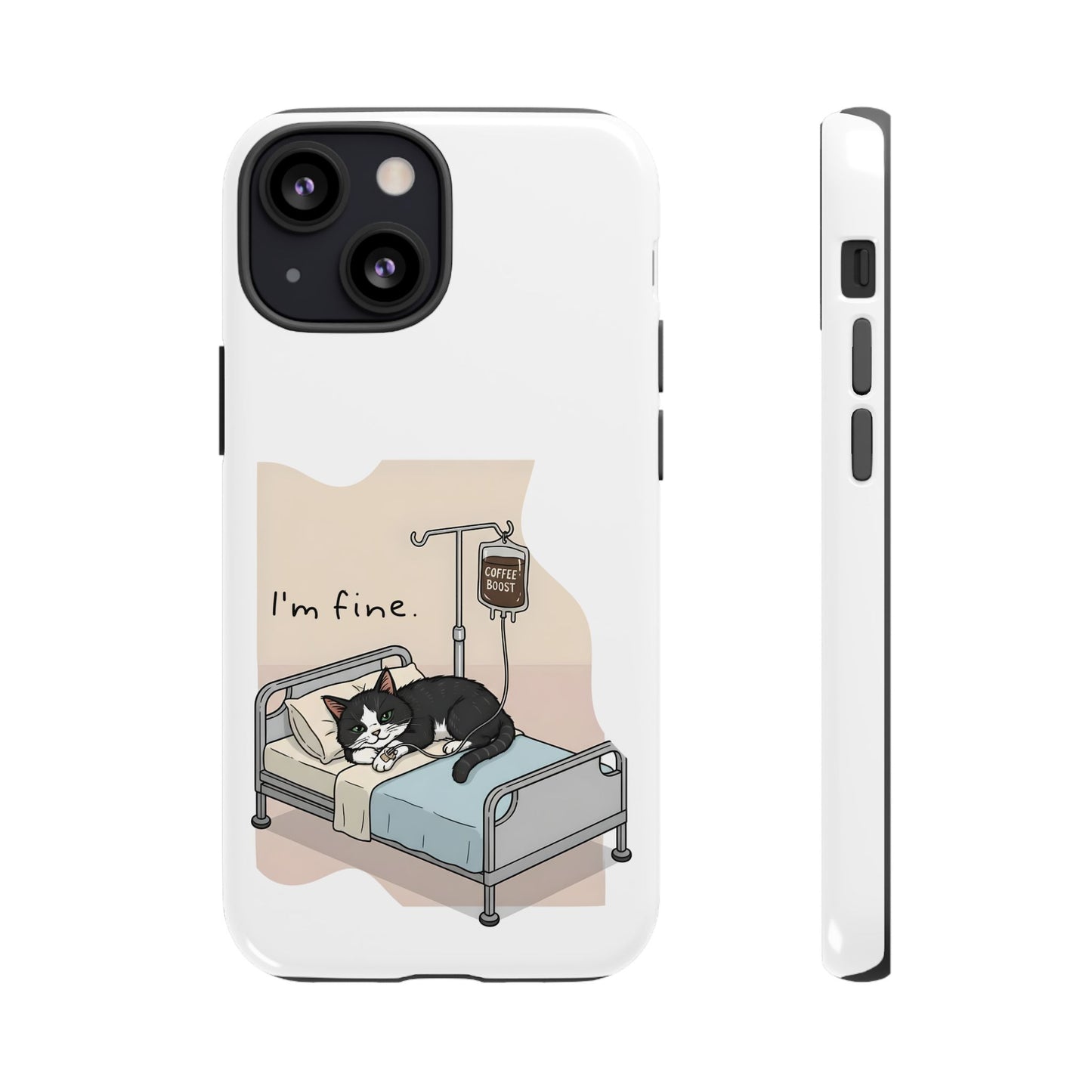 "I'm fine" Cat lying in bed - Tuxedo Cat Protective Design Cover
