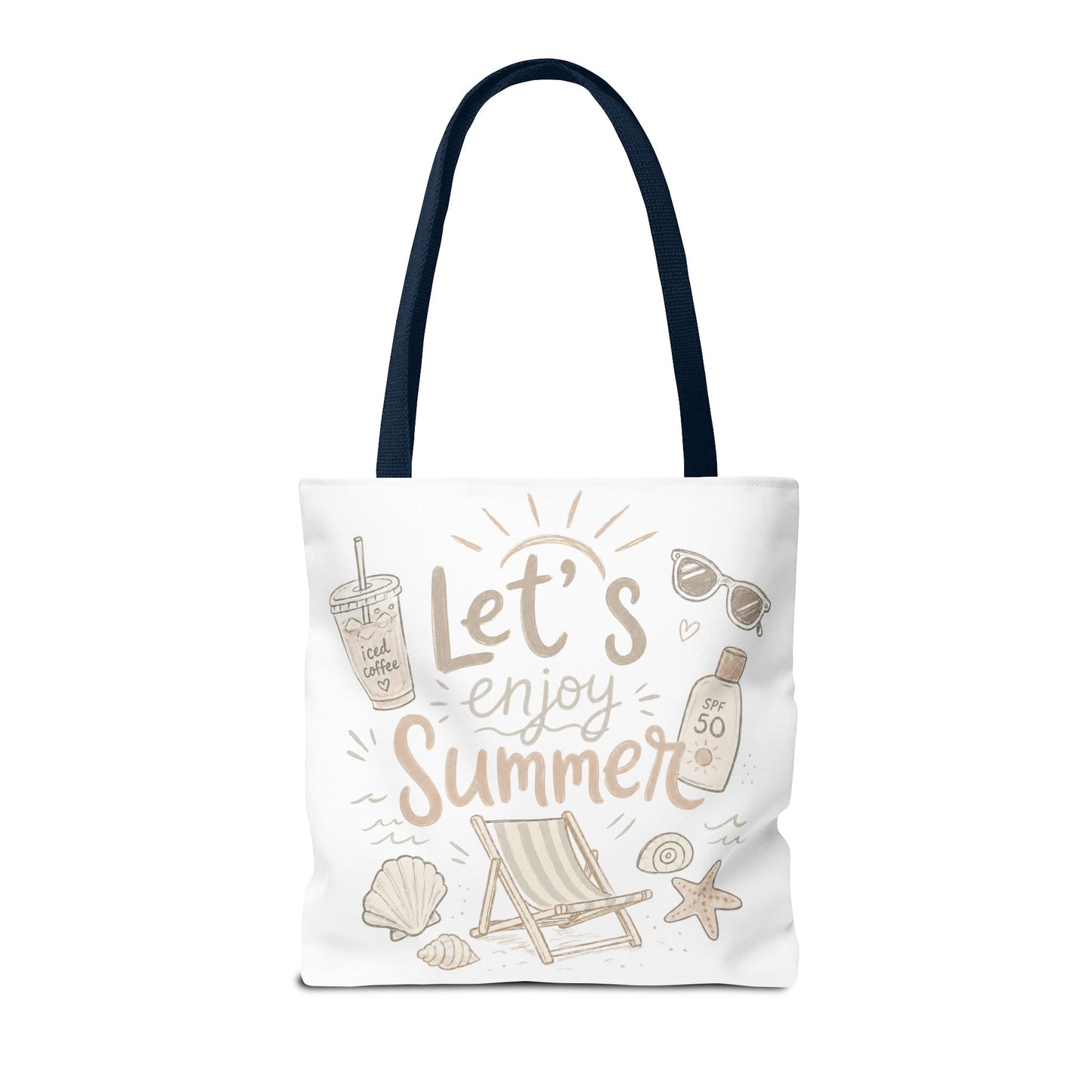 Let's Enjoy Summer Tote Bag — Beach Chair & Seashell Graphic