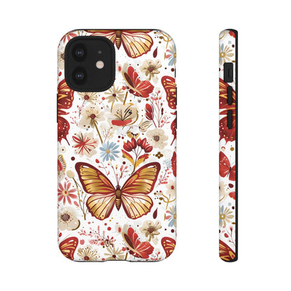Red & Gold Butterfly Floral Phone Case - Seamless Pattern Design Cover