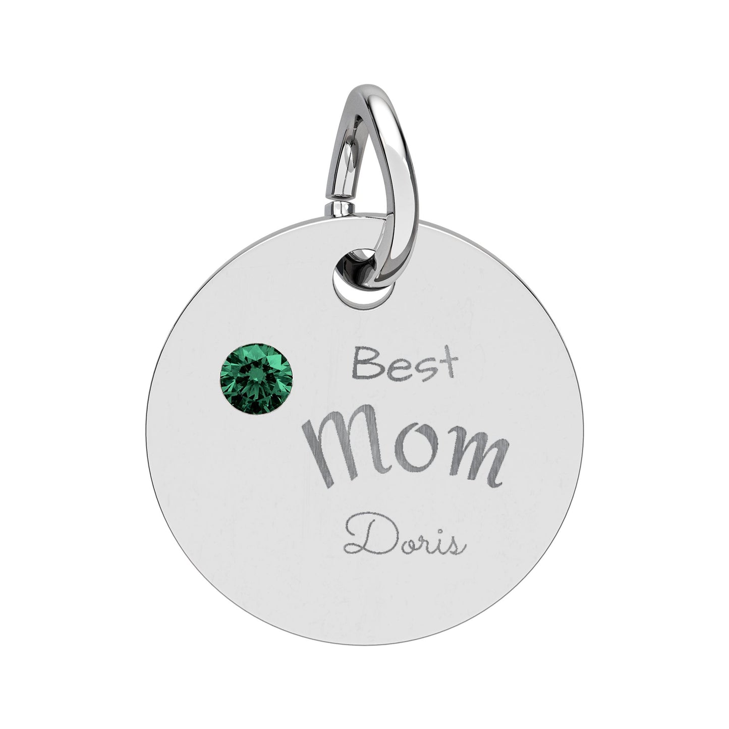 Custom Engravable Birthstone Circle Charm "Best Mom" Pendant