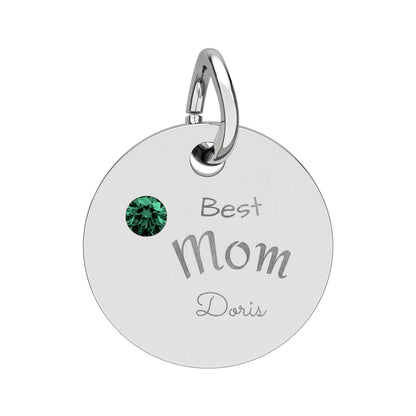Custom Engravable Birthstone Circle Charm "Best Mom" Pendant