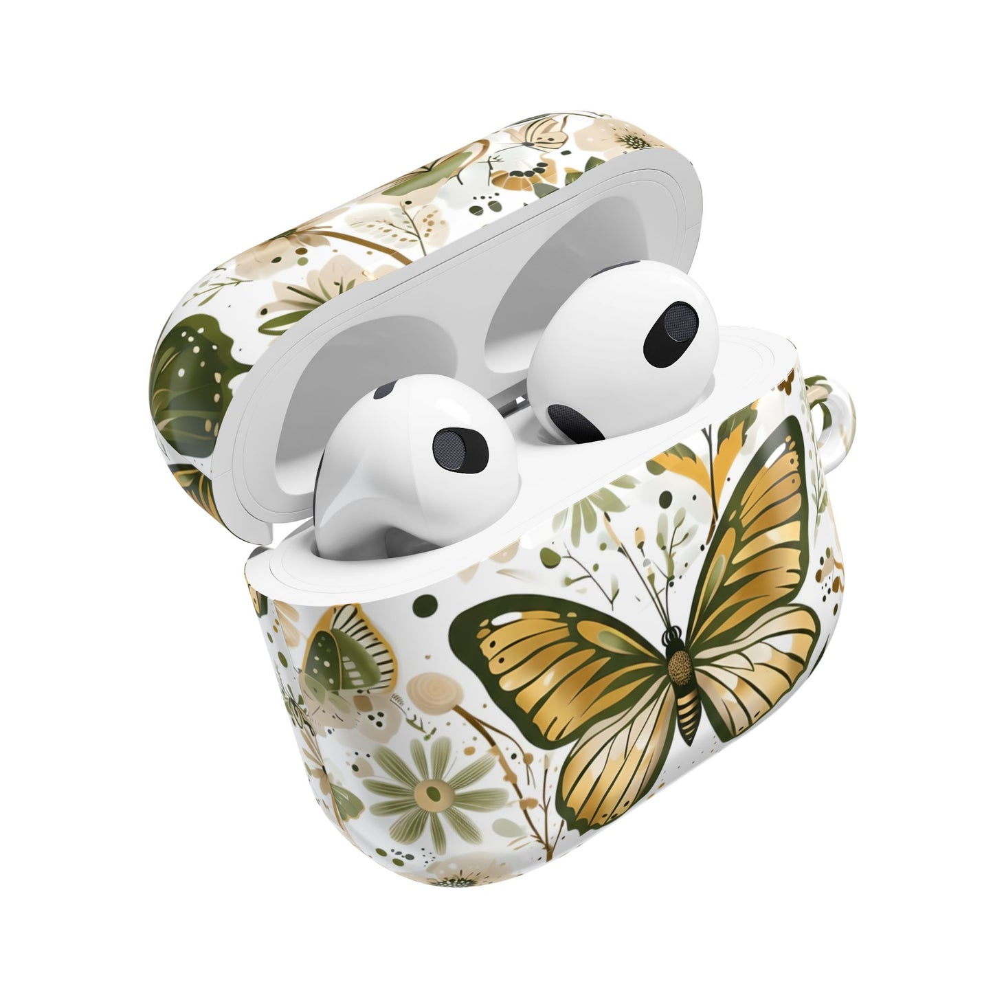 Olive Green Butterfly Floral AirPod Case — Decorative Charging Case
