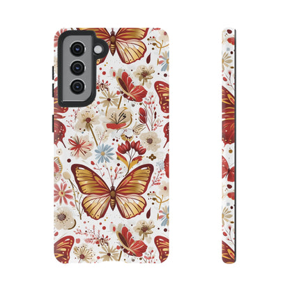 Red & Gold Butterfly Floral Phone Case - Seamless Pattern Design Cover