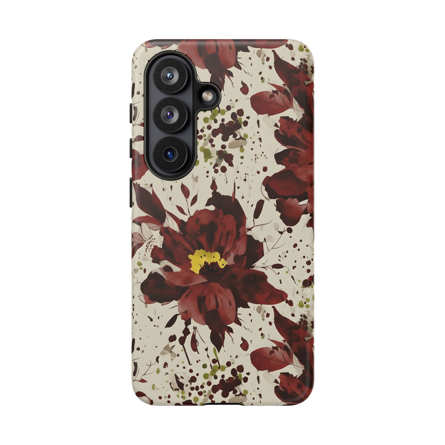 Royral Red Watercolor Floral Phone Case — Seamless Pastel Flower Protective Design Cover
