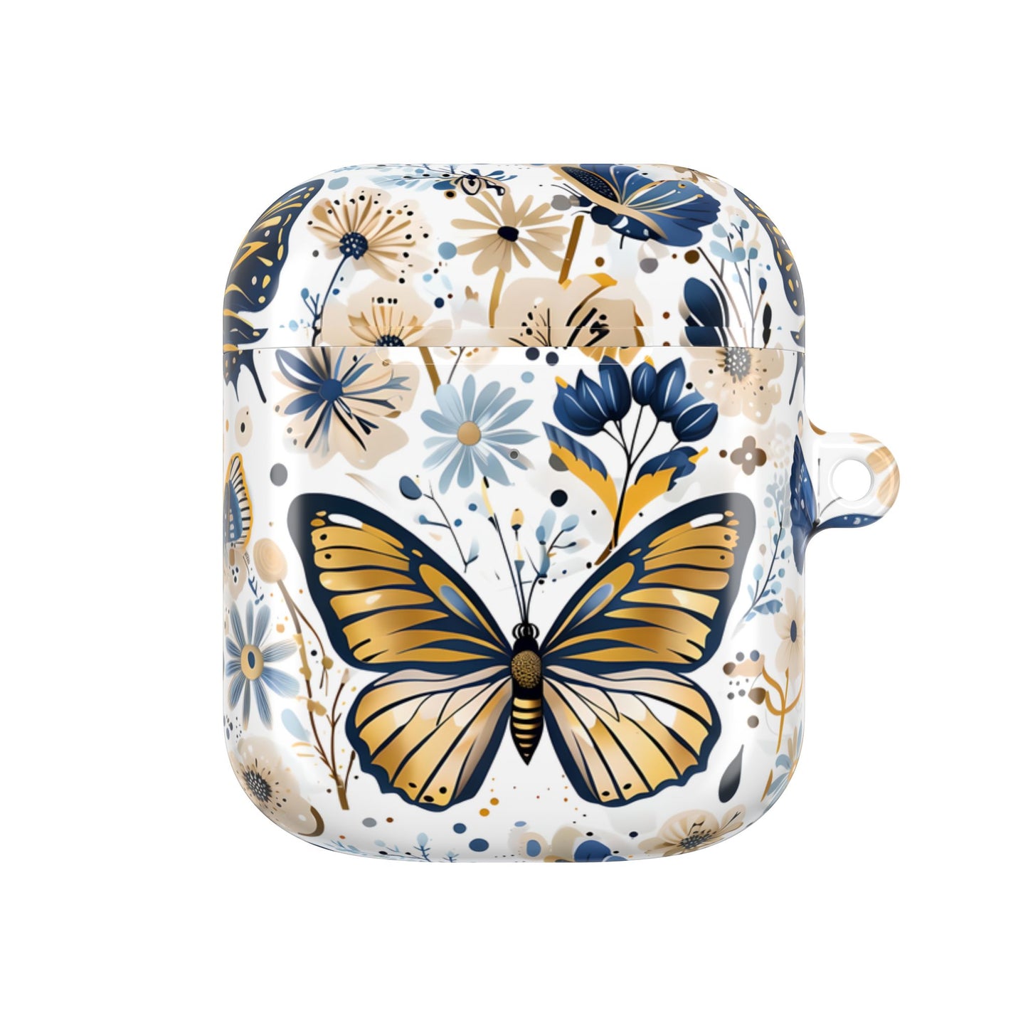 Gold & Navy Butterfly Floral AirPod Case — Decorative Charging Case