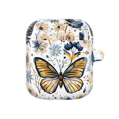 Gold & Navy Butterfly Floral AirPod Case — Decorative Charging Case