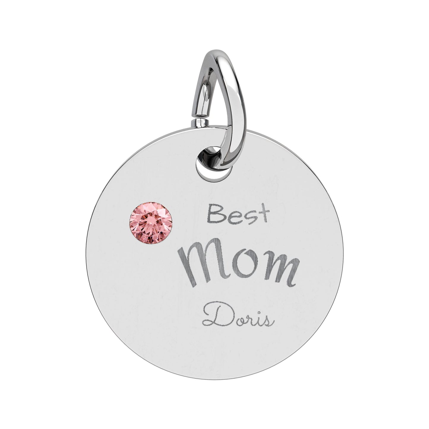 Custom Engravable Birthstone Circle Charm "Best Mom" Pendant