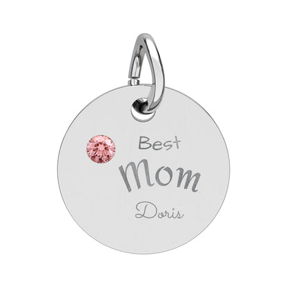 Custom Engravable Birthstone Circle Charm "Best Mom" Pendant