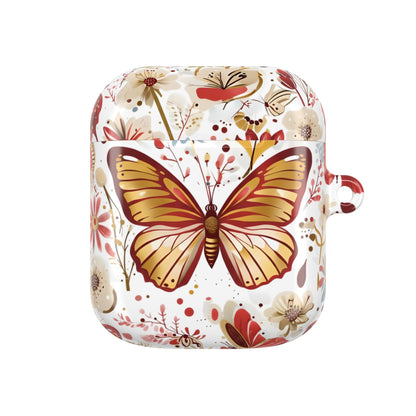 Gold & Red Butterfly Floral AirPod Case — Decorative Charging Case