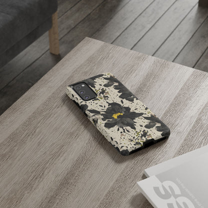 Black Watercolor Floral Phone Case — Seamless Pastel Flower Protective Design Cover