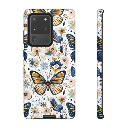 Navy & Gold Butterfly Floral Phone Case - Seamless Pattern Design Cover