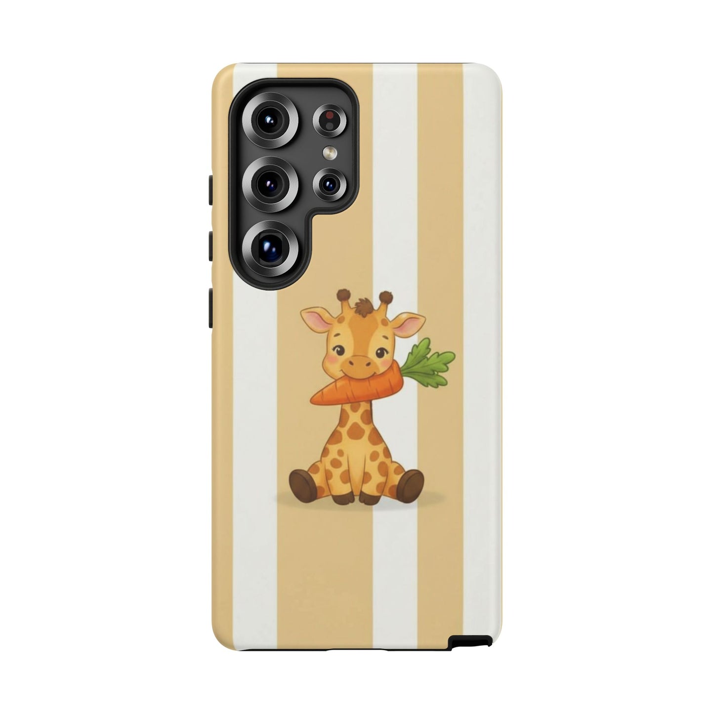 Baby Giraffe Eating Carrot Phone Case — Soft Yellow Striped Protective Design Cover