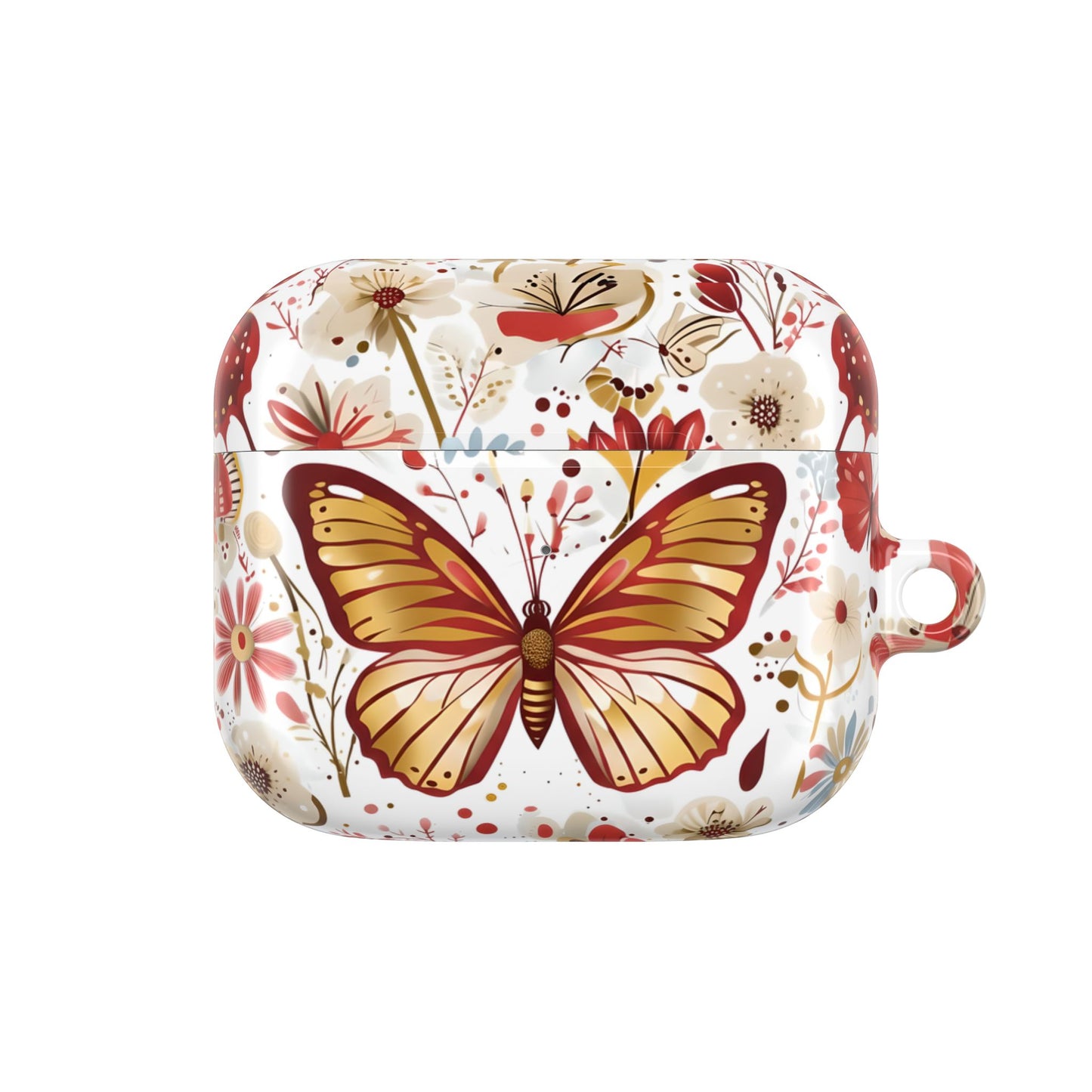 Gold & Red Butterfly Floral AirPod Case — Decorative Charging Case