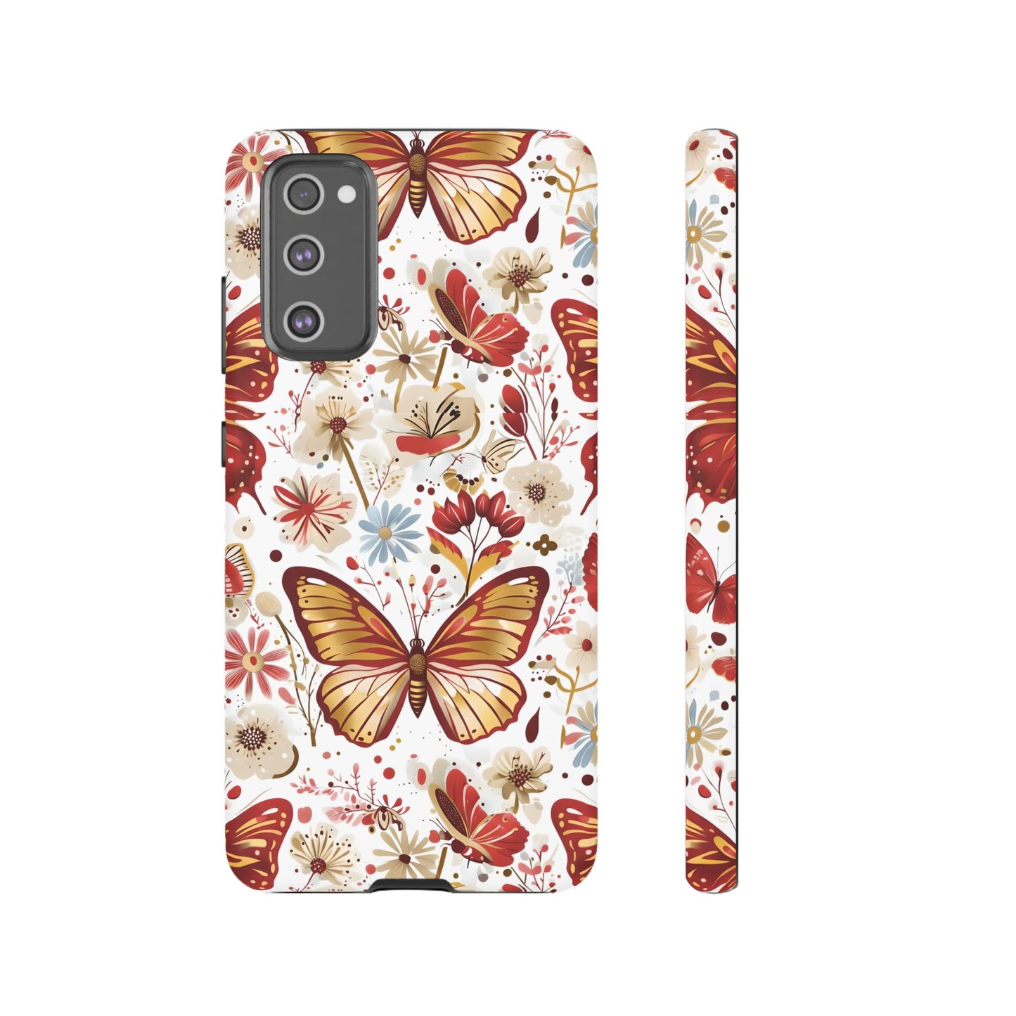 Red & Gold Butterfly Floral Phone Case - Seamless Pattern Design Cover