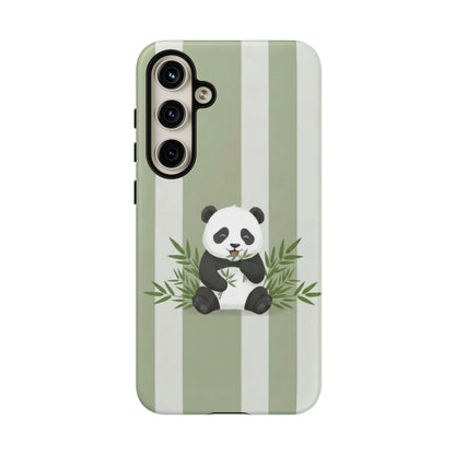 Panda cub Eating Bamboo leaves Phone Case – Olive green Striped Protective Design Cover