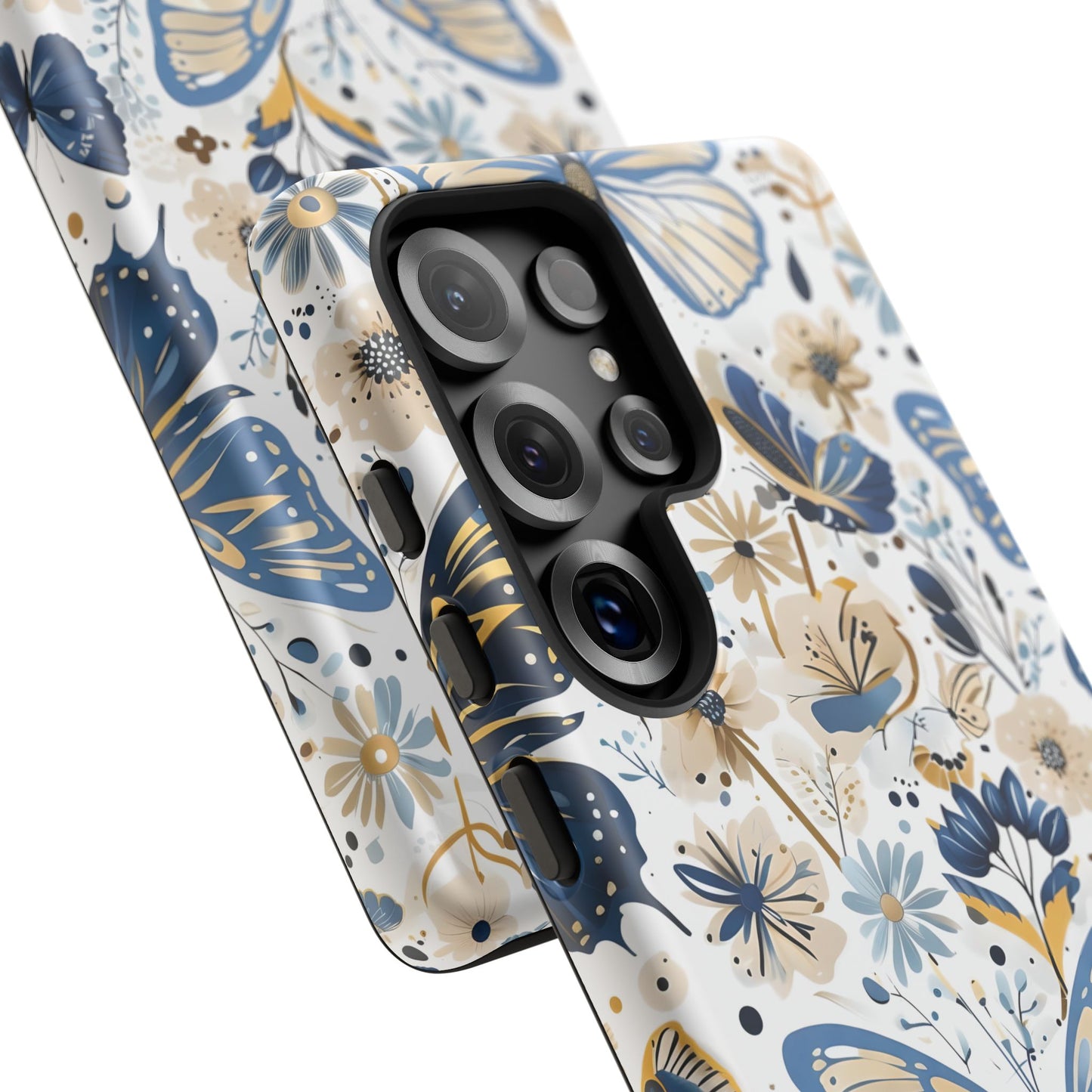 Blue & Gold Butterfly Floral Phone Case - Seamless Pattern Design Cover