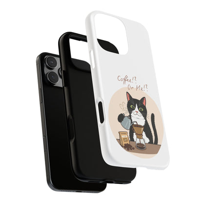 Cat Coffee Phone Case – "Coffee!? Or Me!?" Tuxedo Cat Protective Design Cover