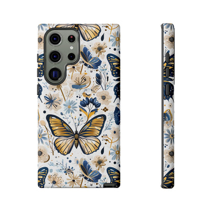 Navy & Gold Butterfly Floral Phone Case - Seamless Pattern Design Cover
