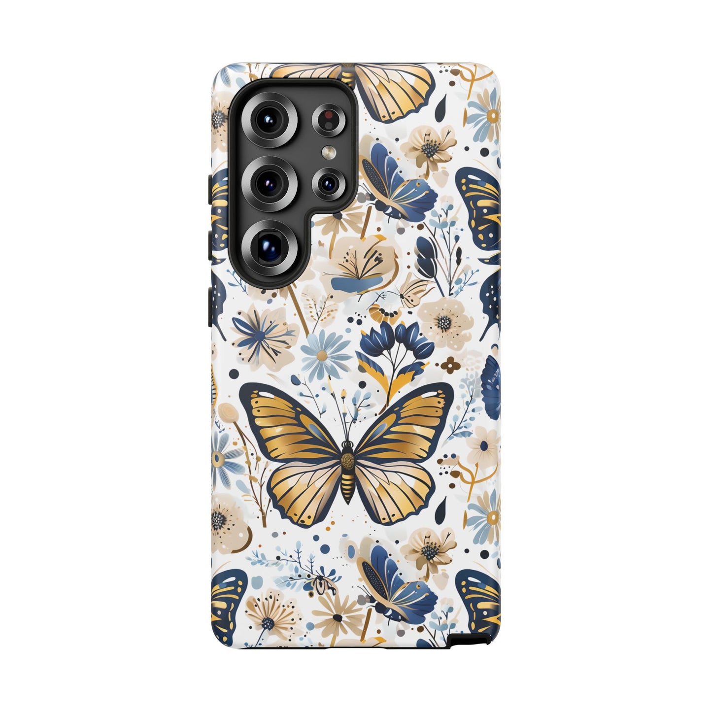 Navy & Gold Butterfly Floral Phone Case - Seamless Pattern Design Cover