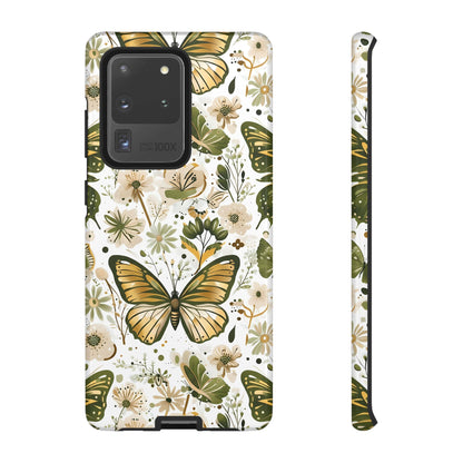 Olive Green & Gold Butterfly Floral Phone Case - Seamless Pattern Design Cover