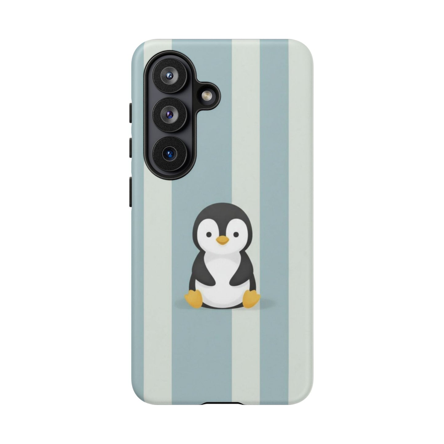 Baby Penguin Sitting Phone Case —  Blue Striped Protective Design Cover