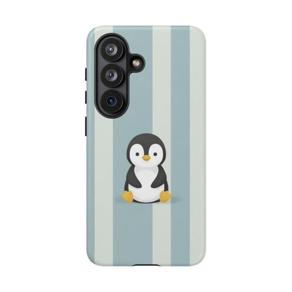 Baby Penguin Sitting Phone Case —  Blue Striped Protective Design Cover