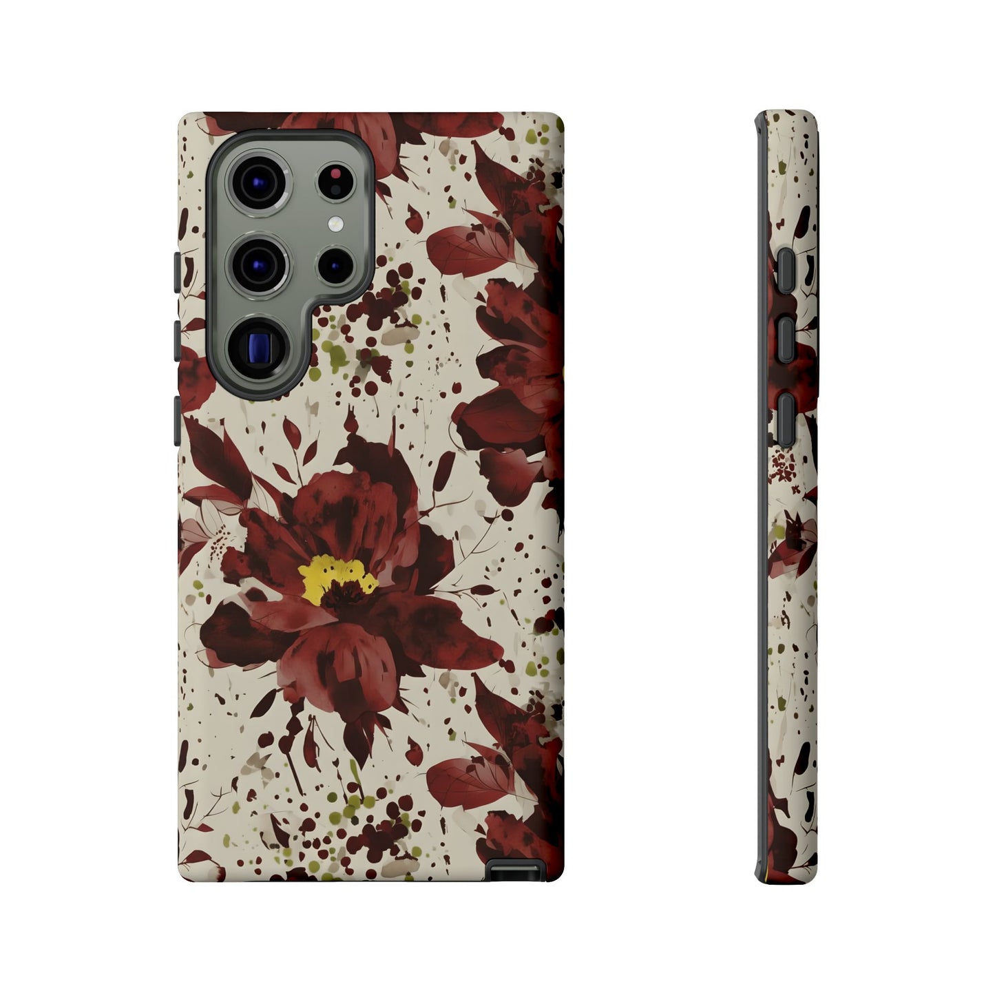 Royral Red Watercolor Floral Phone Case — Seamless Pastel Flower Protective Design Cover
