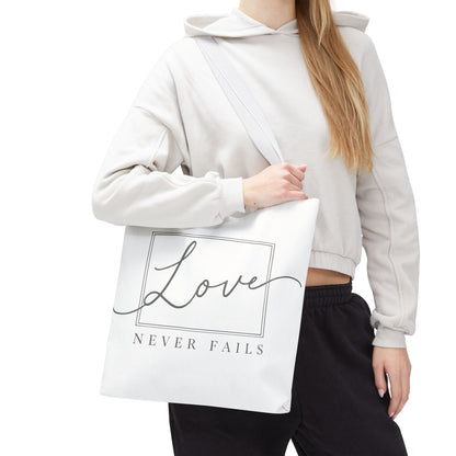 Love Never Fails Tote Bag