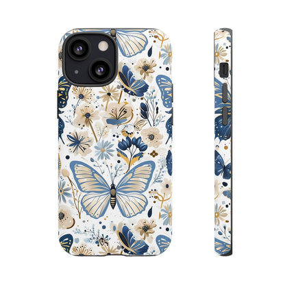 Blue & Gold Butterfly Floral Phone Case - Seamless Pattern Design Cover