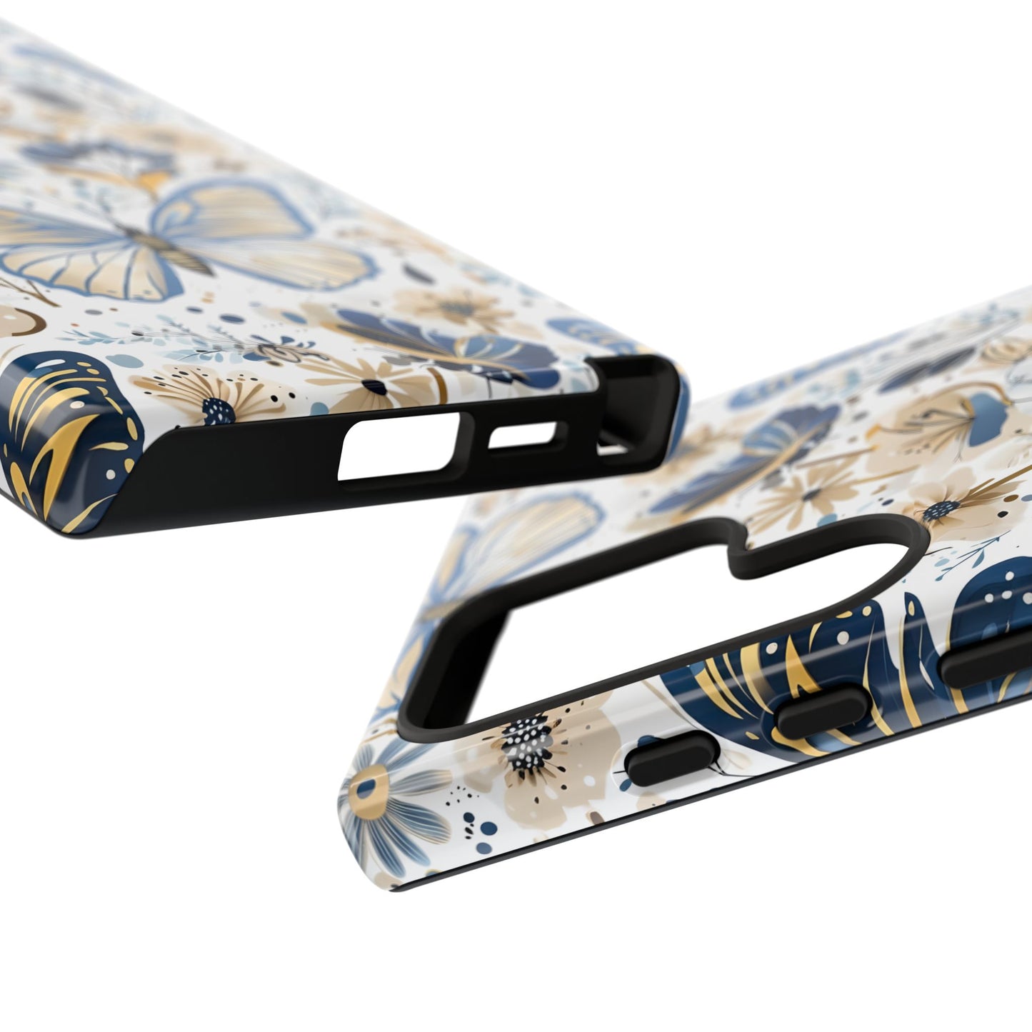 Blue & Gold Butterfly Floral Phone Case - Seamless Pattern Design Cover