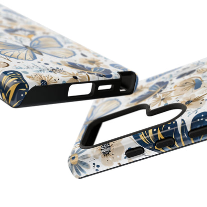 Blue & Gold Butterfly Floral Phone Case - Seamless Pattern Design Cover