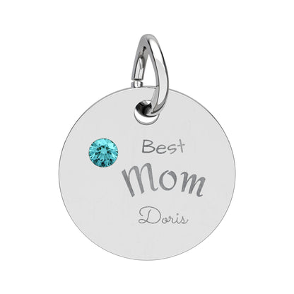 Custom Engravable Birthstone Circle Charm "Best Mom" Pendant