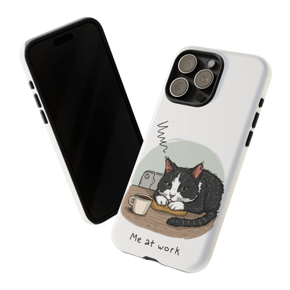 Cat “Me at Work” Phone Case – Tuxedo Cat Coffee Desk Design Cover