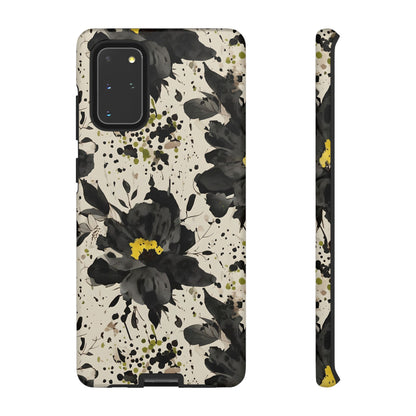 Black Watercolor Floral Phone Case — Seamless Pastel Flower Protective Design Cover