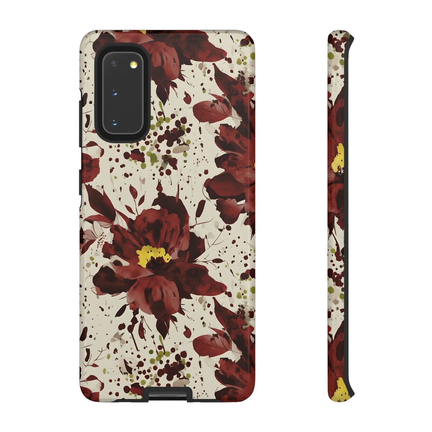 Royral Red Watercolor Floral Phone Case — Seamless Pastel Flower Protective Design Cover