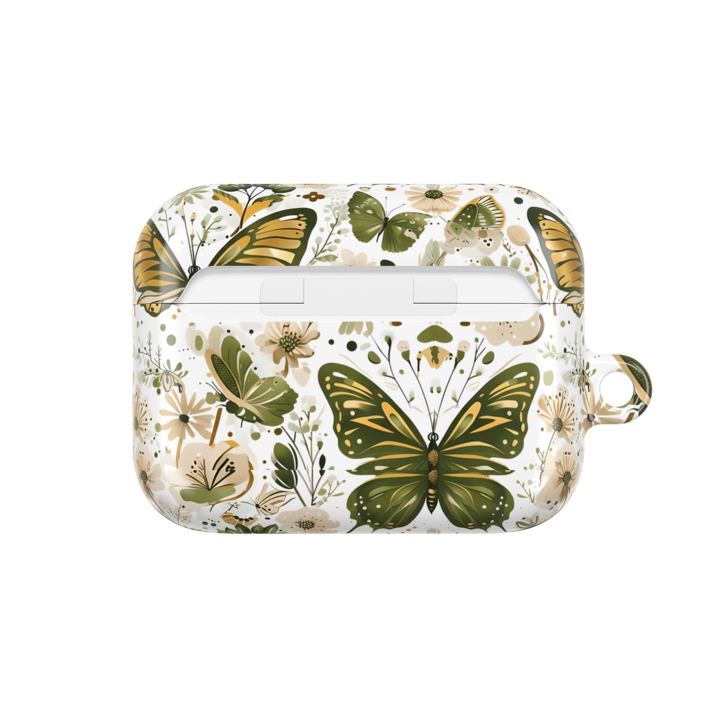 Olive Green Butterfly Floral AirPod Case — Decorative Charging Case